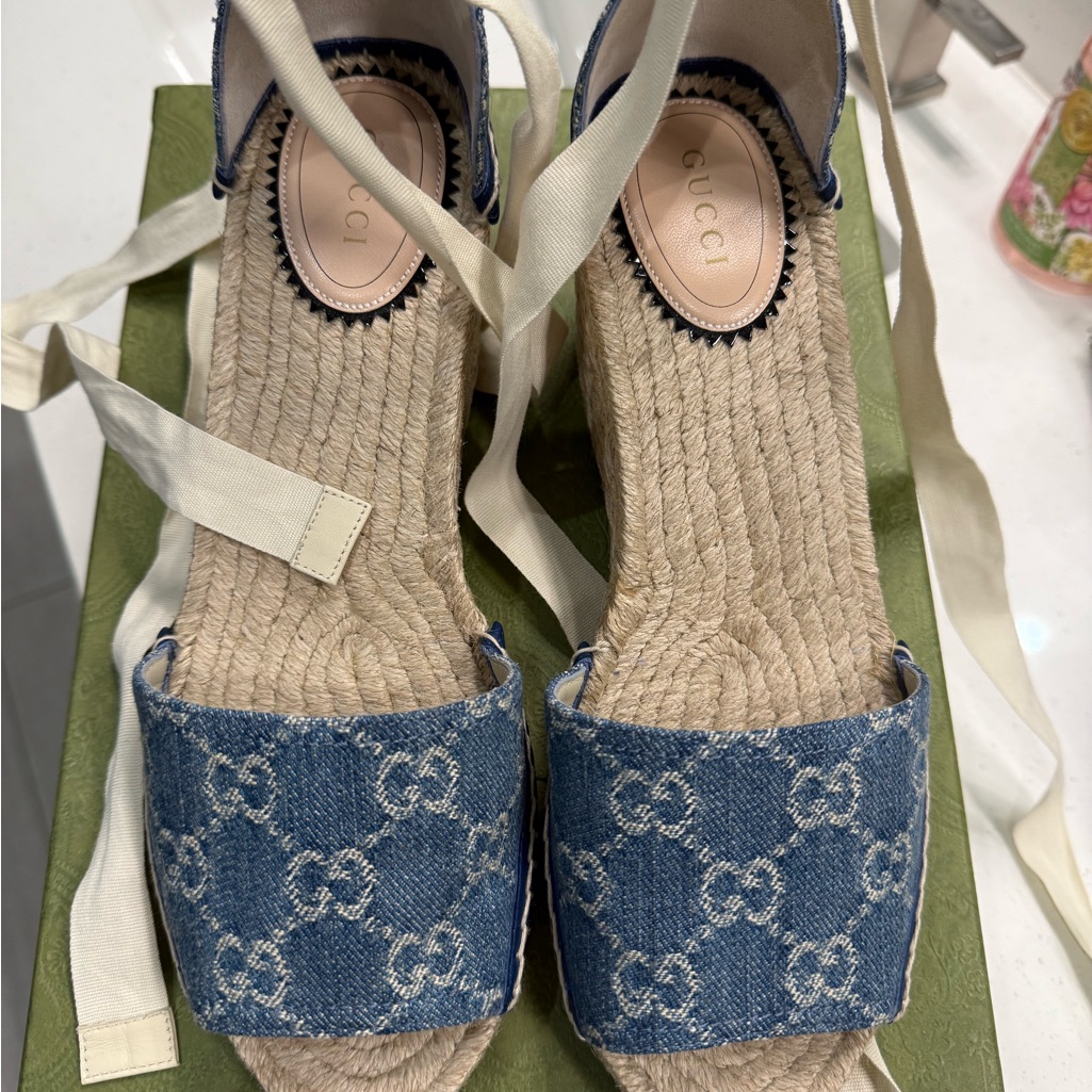 Gucci Blue Espadrille Wedge Sandals Brand New